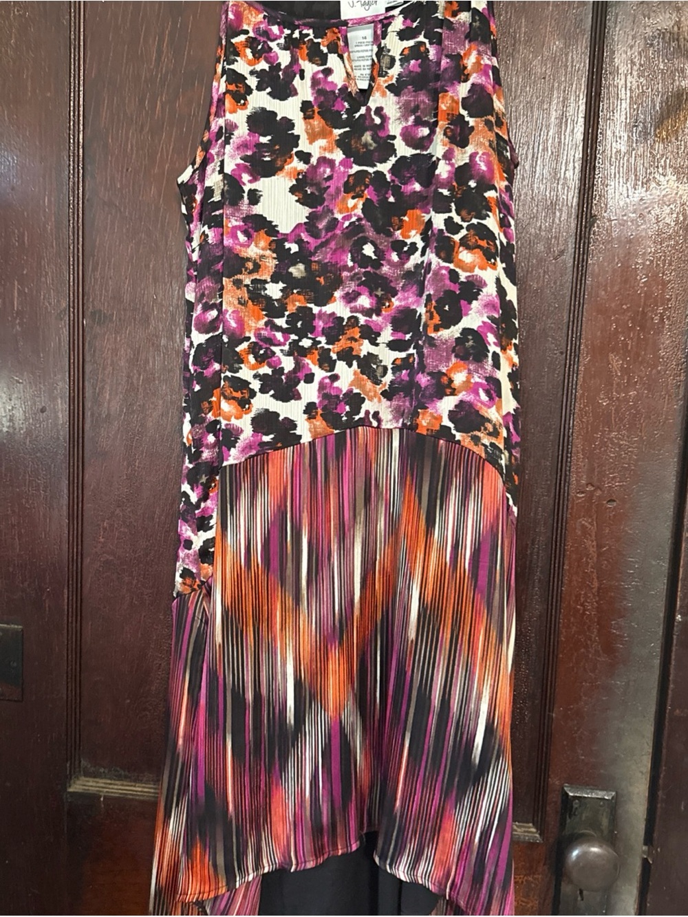 J Taylor Floral-To-Stripe High-Low Skirt - Purple/Orange/Black
